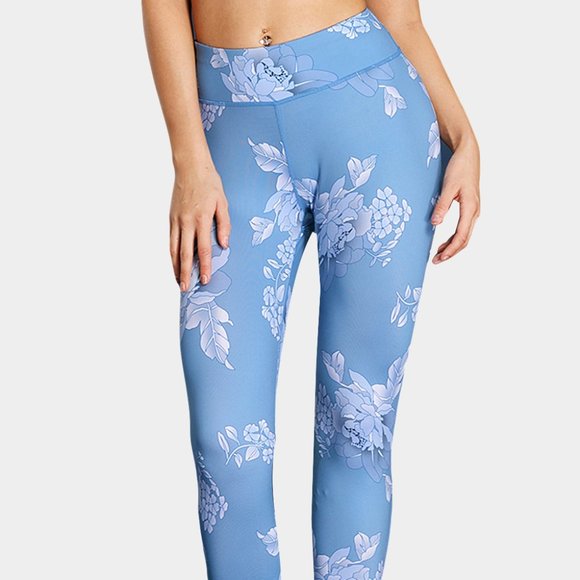 Blue High Waisted White Pattern Detail Stylish Leggings - Picture 2 of 5
